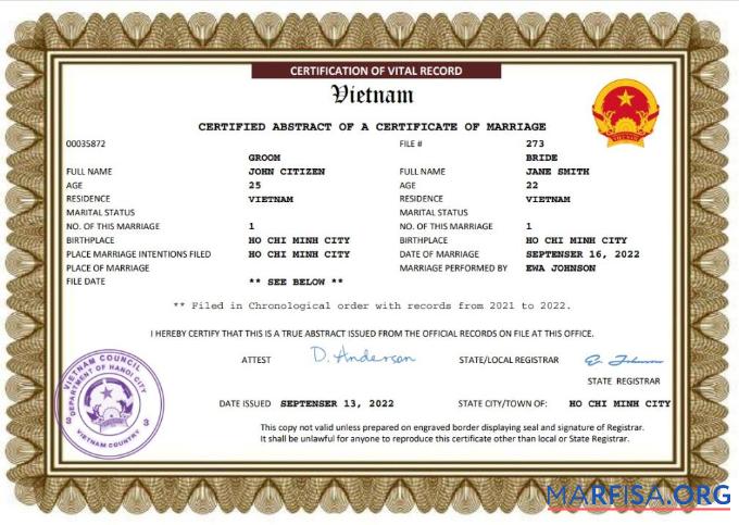Blank Vietnam marriage certificate Word and PDF template